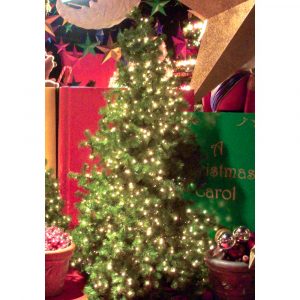 showroom christmas tree with lights and decor