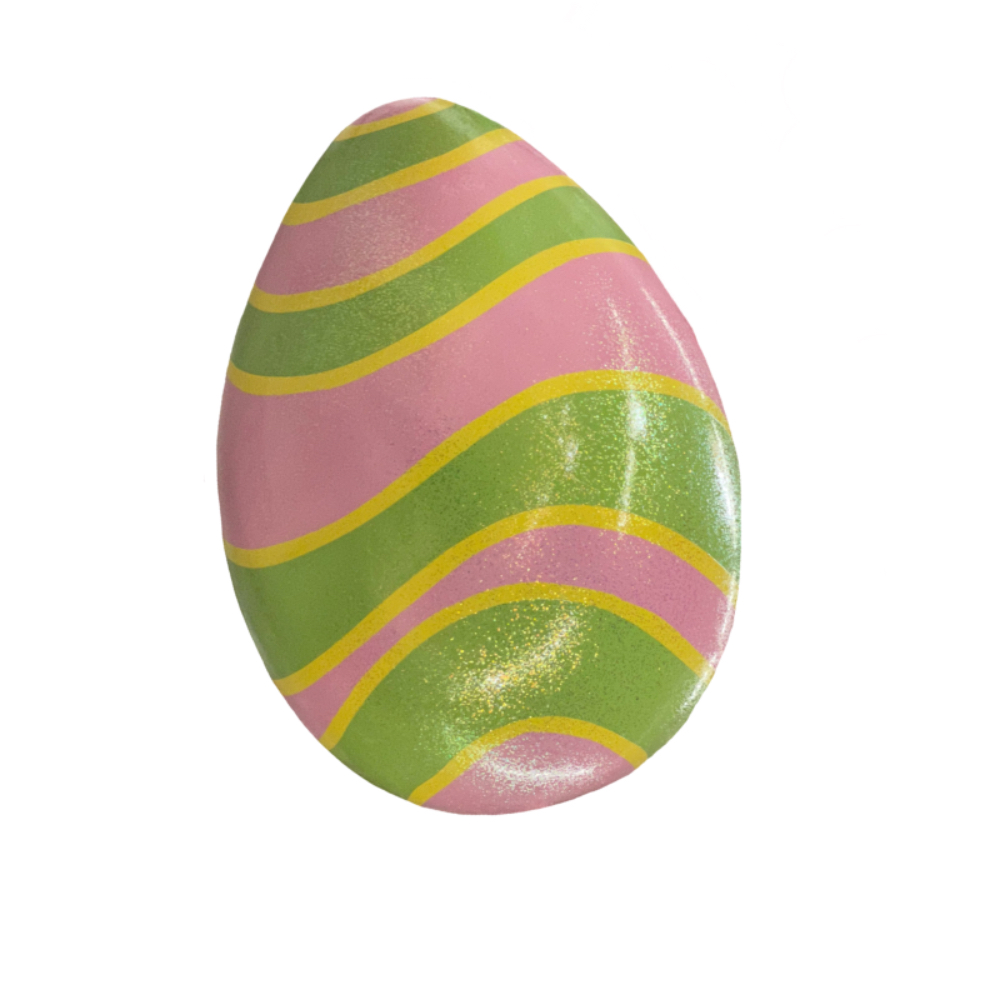 Small fiberglass Easter egg with polka dots and chevron pattern