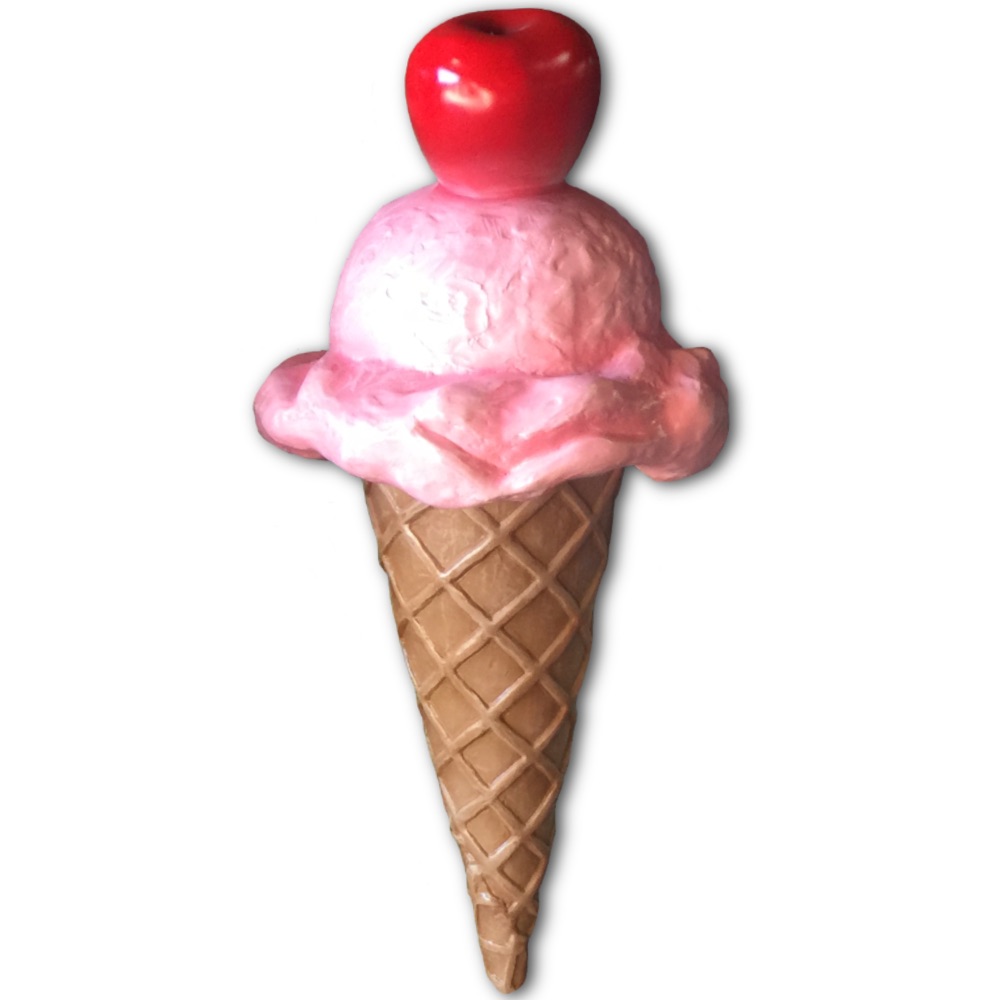 strawberry ice cream cone with cherry on top