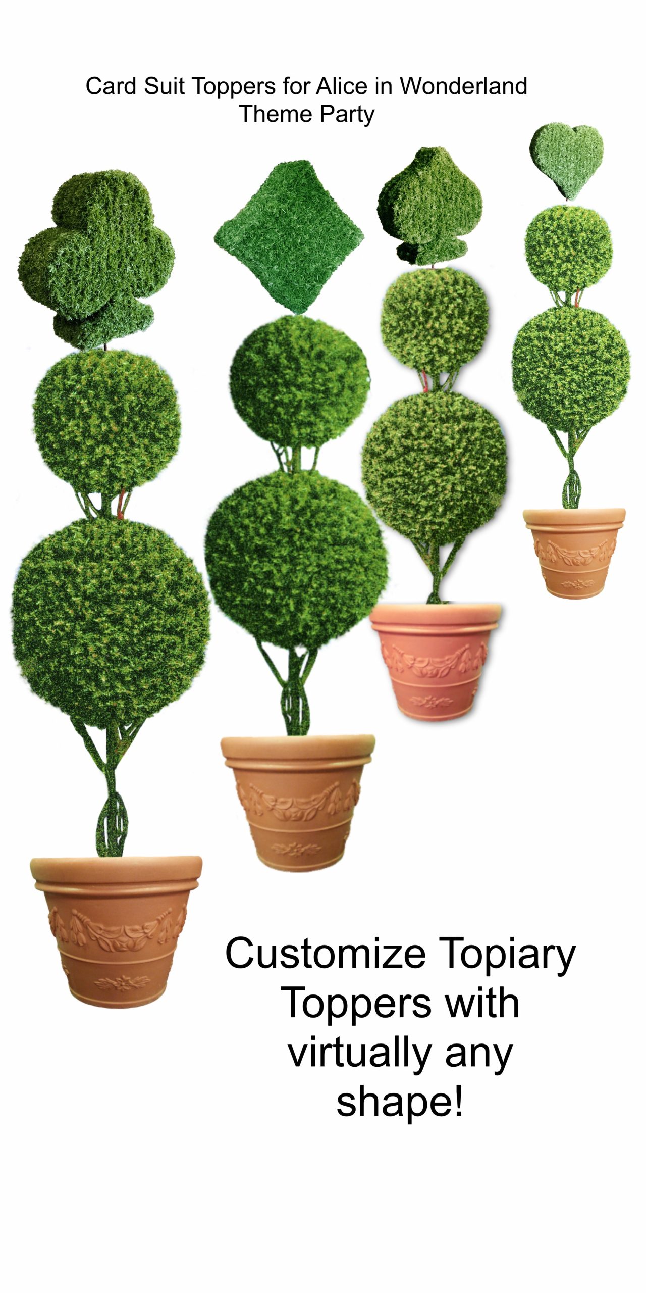 custom Card Suit topiary shapes heart spade diamond club for Alice in wonderland
