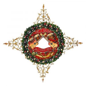 wreath artwork with 4 filigree pieces socketed into frame of wreath